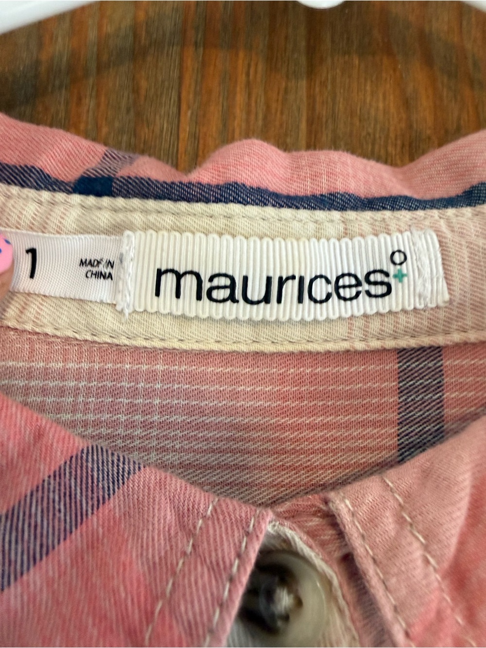 Maurices Pink and Navy Plaid Button-Down Shirt - Picture 3 of 4